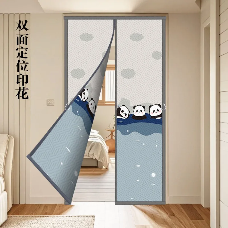 Cute Printing Double Sided Winter Cotton Door Curtain Thick Warm Windproof Cold Without Punch Hole Magnetic Partition Home Decor