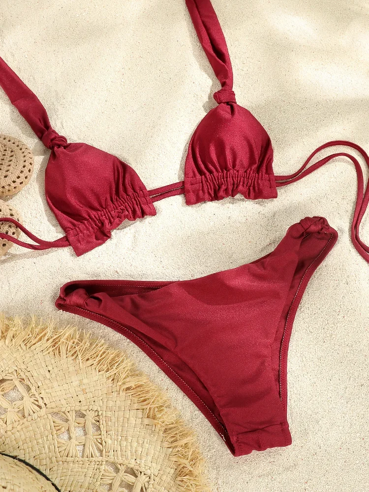 2025 Women Swimwear Bikinis Thongs Swimsuit Knot Biquini Beachwear Triangle Bathing Suit Sexy Two Piece Bikini Sets Swim Suit
