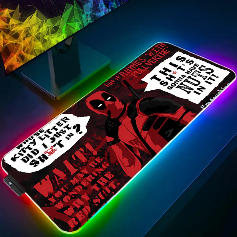 RGB светодиодный коврик для мыши D-deadpool, настольный коврик, игровой коврик в стиле аниме, игровой коврик для мыши, скоростной компьютерный и офисный геймерский шкаф, коврик для клавиатуры