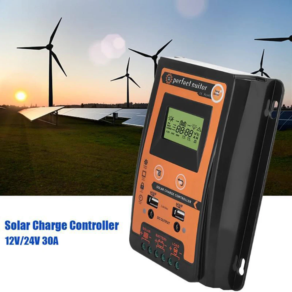 MPPT PWM Solar Controller 70A 50A 30A LCD Display Solar PV Charge Controller 12V 24V Battery Intelligent Regulator Dual USB