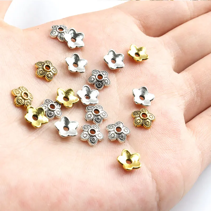 100pcs Antique Gold Silver Color Flower Spacer Bead Caps Alloy Metal Loose Bead Charms DIY Jewelry Bracelets Necklaces Accessory