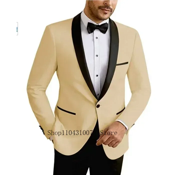 Man 2 Piece Outfit Set Formal Jacket with Lapel Collar for Celebrities One Button Graduation Casual Suit Summer Beach Wedding