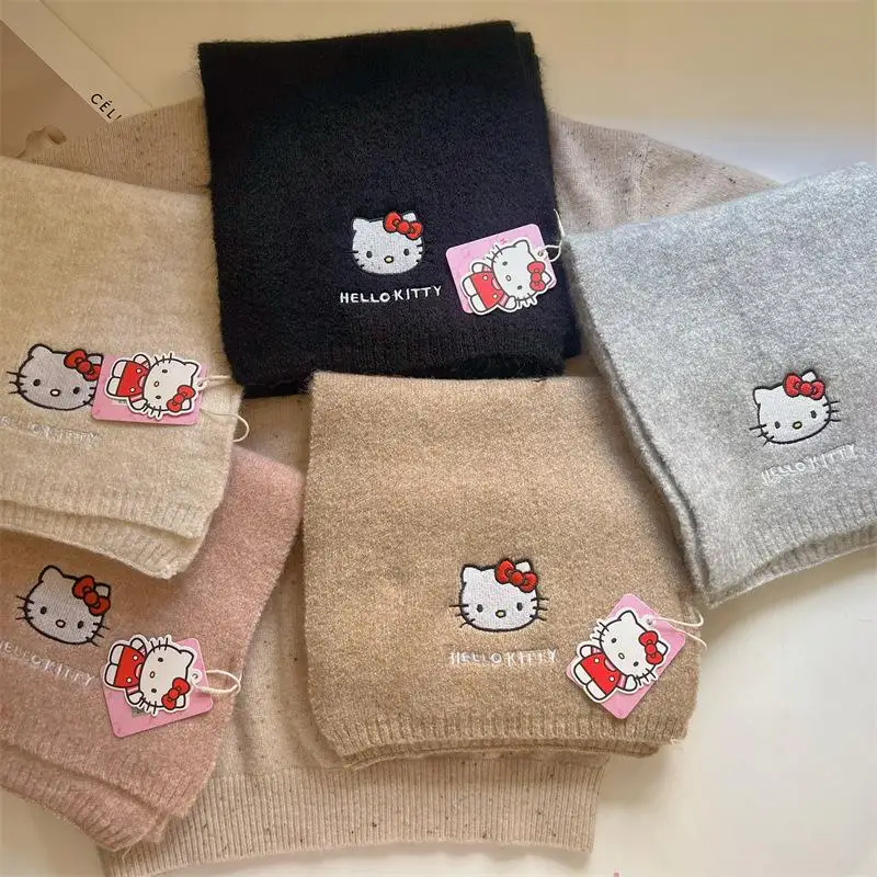 Kawaii Hello Kitty Scarf Anime Cute Portable Versatile Thicken Knitted Scarf Insulation Decorate Good Looks Gift Wholesale