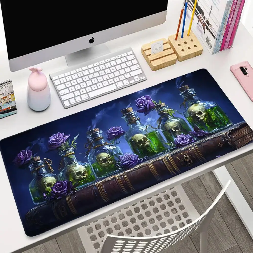 

Creative mousepad with a purple floral pattern of a skull in a glass bottle and a HD printed rubber anti-slip table pad