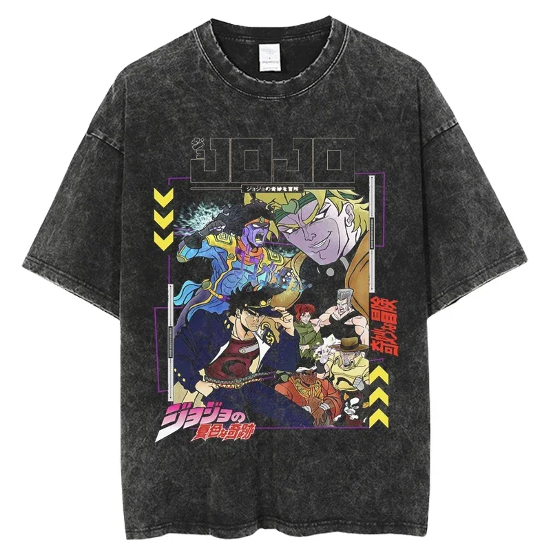 

Wholesale Mens Harajuku Vintage Washed T-shirt Anime JoJo's Bizarre Adventure Summer Casual O-Neck Cotton Tshirt Unisex tops