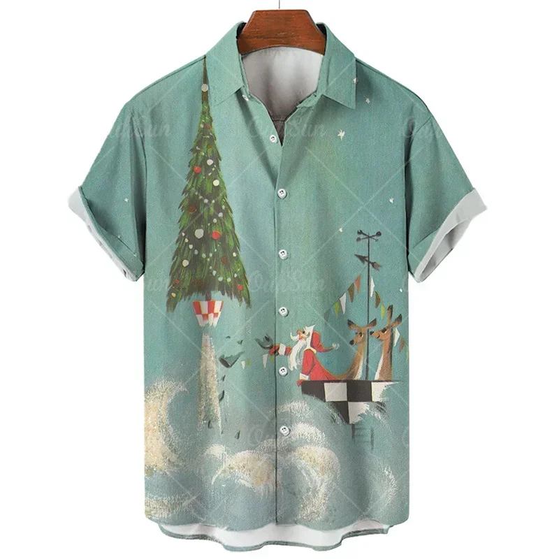 Camisa navideña para hombre con estampado de Papá Noel en 3d, Tops de manga corta, camisas hawaianas de moda, ropa holgada de gran tamaño para hombre, camisa para hombre