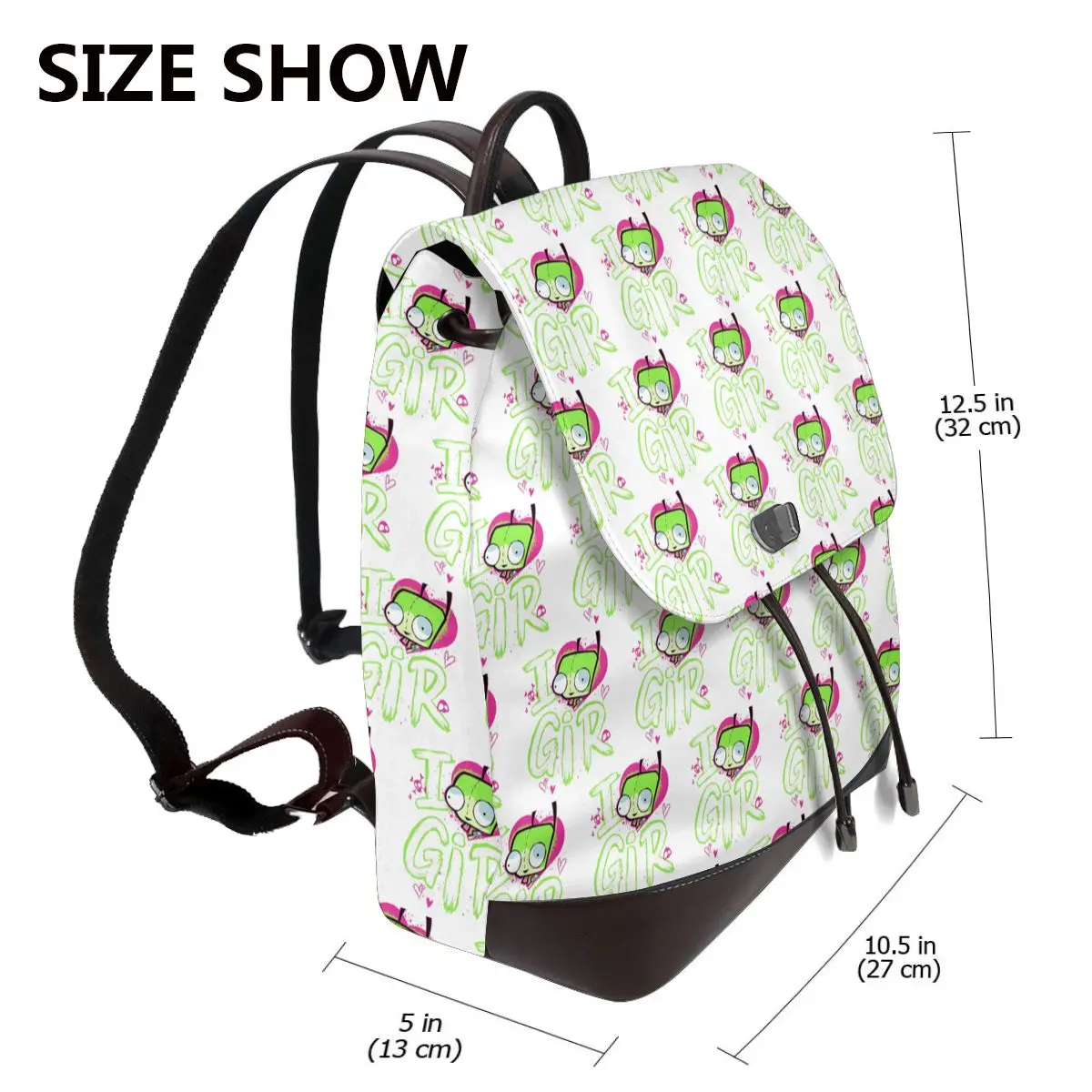 Invader Zim Valentine's Day I Love GIR Bookbag School Student Bags Hiking Travel Daypack for Women Fashion Derma Backpack