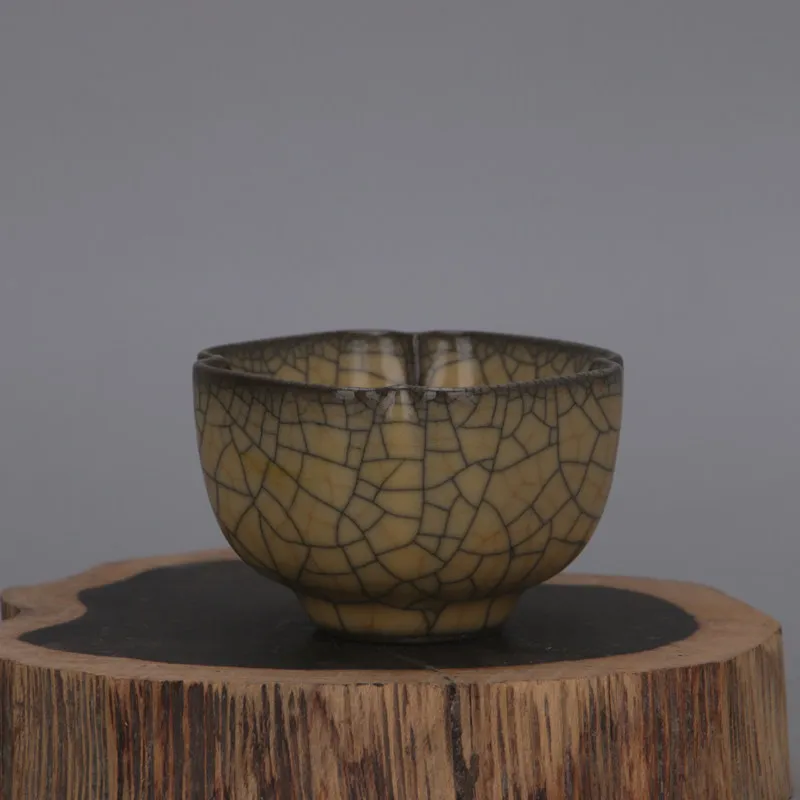 Song Dynasty Ge Ware Gold Wire Iron Thread Multi Edge Cup Replica Chinese Porcelain Home Decor Collection Gift