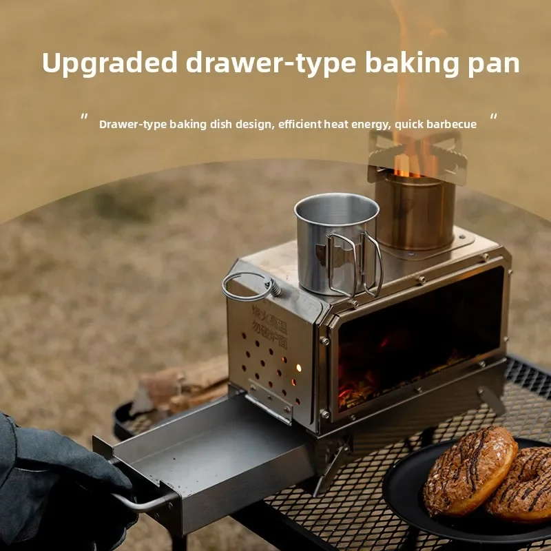 

MOUNTAINHIKER New Portable Wood Firewood Square Stove Stainless Steel Outdoor Fireplace Picnic Hiking Camping Wood Burning Stove