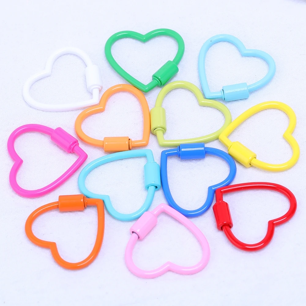 Juya 2Pcs/Lot Wholesale Handmade Resin Enamel Oval Star Love Heart Pendant Carabiner Screw Lock Clasps Accessories Supplies