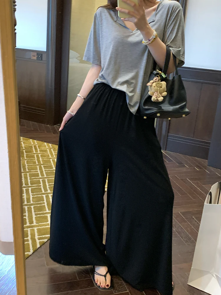 

Женские летние брюки-карго NAZ больших размеров из модала с эффектом прохлады, свободного кроя, с широкими штанинами, на эластичной талии, повседневные, комфортные