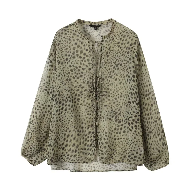 

Withered Women's 2026 Summer New Product Sexy Spicy Girl Style Leopard Print Long Sleeved Shirt Cover Woman Clothes Shirts