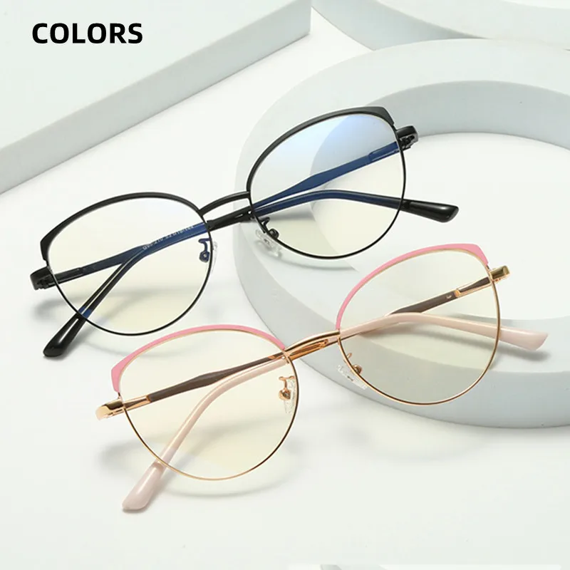 Brand Design Retro Round Cat Eye Metal Girls Frame Photochromic Anti Blue Light Computer Women Reading Glasses Degrees 0 ~ +6