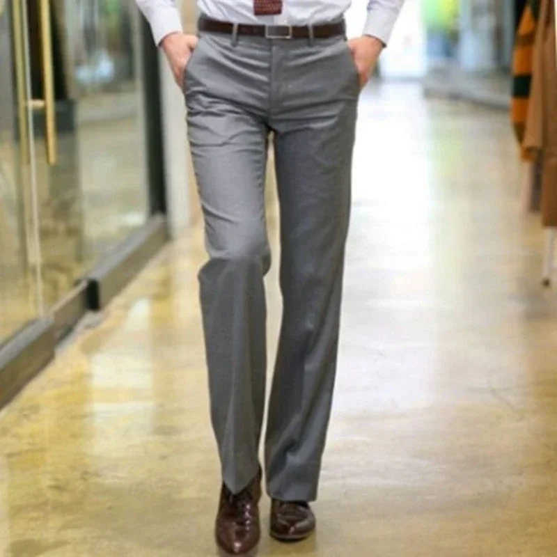 Slim Fit Male Suit Trousers Tressed Polyester White Men\'s Summer Pants Anti-wrinkle Up Tailoring Designer Clothes Work Wear 2024