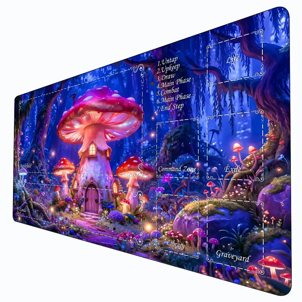 

Secret Forest Mushroom Cottage MTG Playmat Magic Card Battle Mat With Stitched Edge Non-Slip tapete magic mtg Tabletop playmat