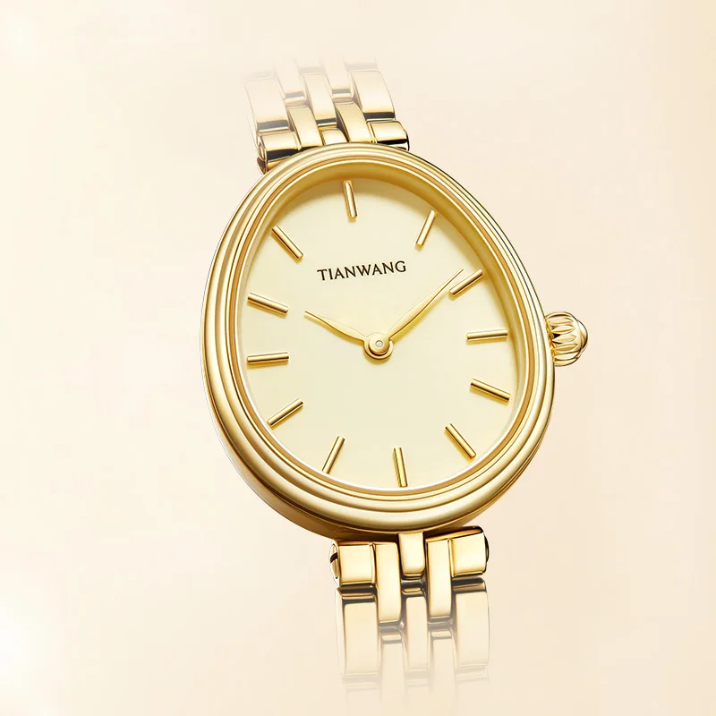 TIAN WANG Women\'s Watches Vintage Quartz Watch For Women Wristwatch Gold Retro Lady Wrist Oval Dial Stainless Steel Ladies Clock