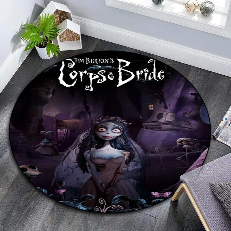 love animated film corpse bride Rug Computer chair Area Round Rug Bedroom Anti-Slip home Decorative Pet Mat carpet