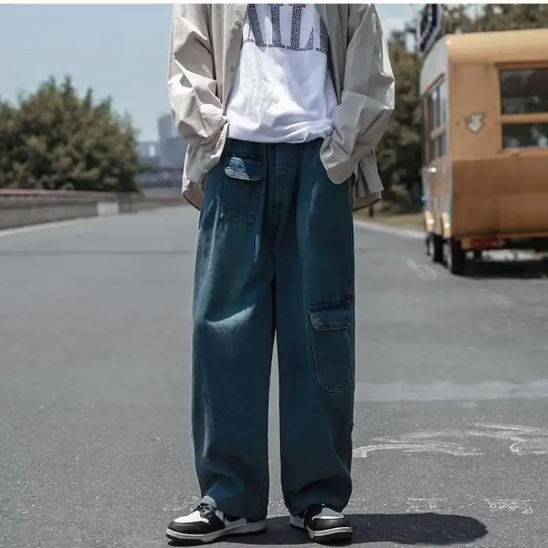 

S-3XL Man Loose Baggy Jeans Hiphop Skateboard Denim Pants Streetwear Dance Elastic Waist Rap Male Blue Vintage Trouses XXXL