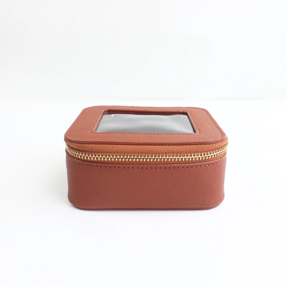 Customized Name New PU Leather PVC Cosmetic Square Toiletry Bag, Transparent and Visible, Portable Storage