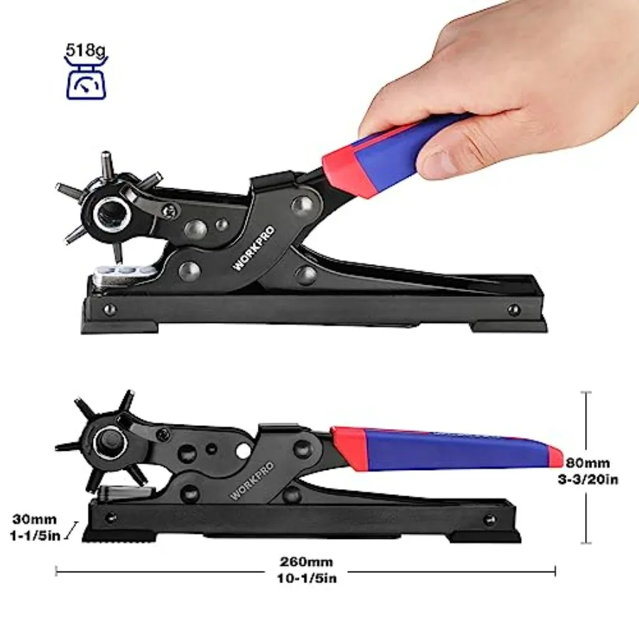 Set Pembuat Lubang Sabuk Putar Tugas Berat dengan 6 Ukuran Lubang Berbeda untuk Kerajinan Kulit: Ideal untuk Membuat Lubang di Sabuk dan Kalung Anjing