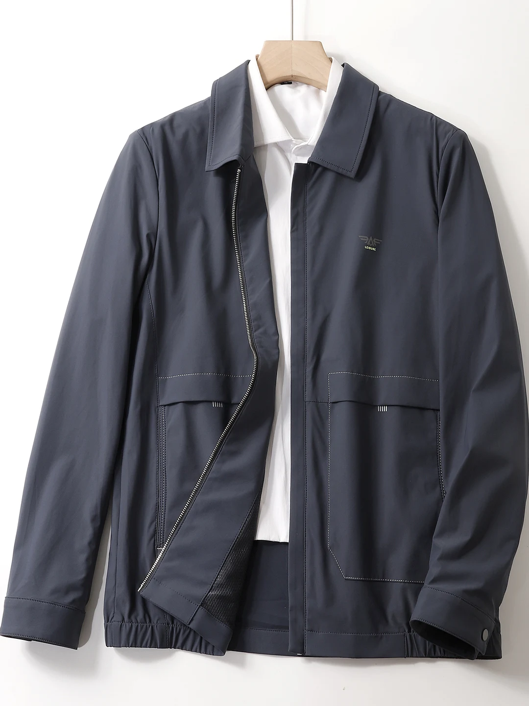 

H Series Thin Milk Silk Elastic Fabric Casual Collar Men's Jaet Outerwear Breathable Stand Fit Long Sve Youth Faion