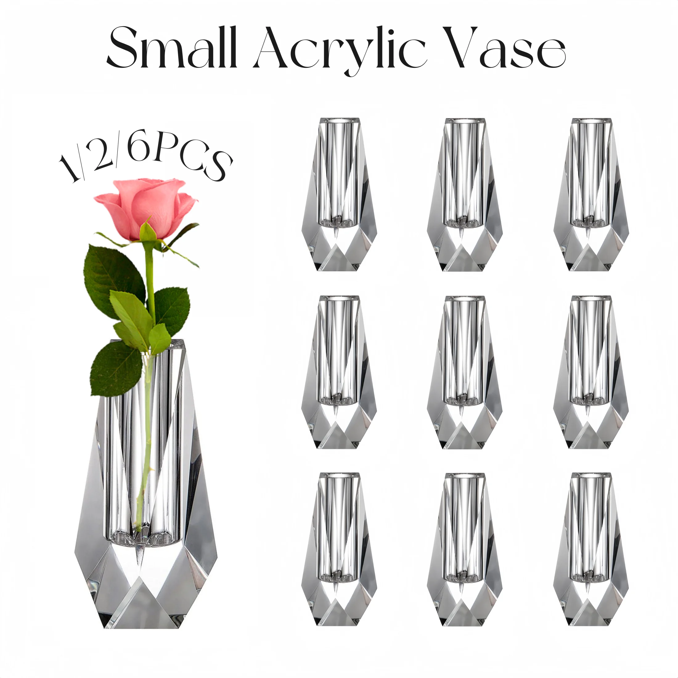 

1/2/6PCS Acrylic Small Bud Flower Vase Christmas Decorations Modern Mini Vase Crafted for Table for Home Wedding Vase Gift