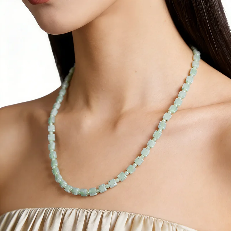 Natural Burmese A-grade Jadeite Longevity Necklace Bead Necklace Men and Women Safe Fashion Personalized Amulet Gift