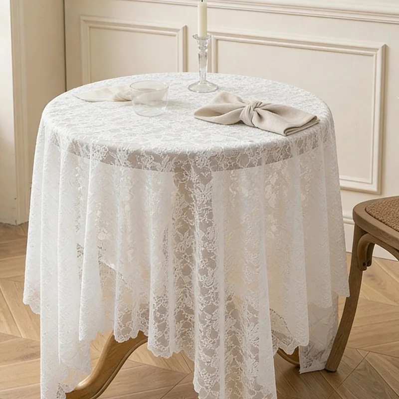 American Rural Hollow Lace Tablecloth with Floral Prints Breathable Decor Fabric for Indoor Dining Surfaces Portable Picnic