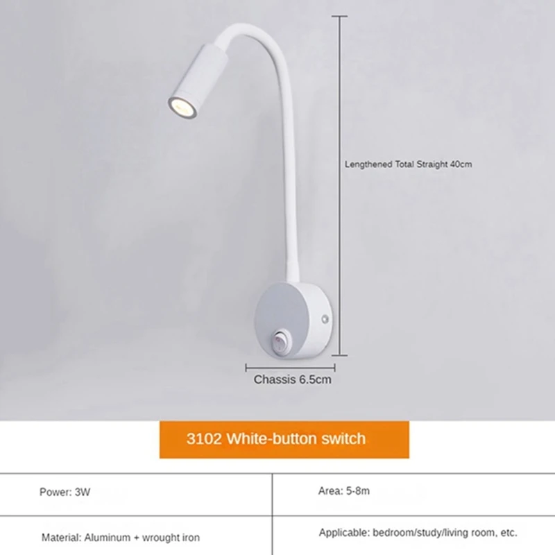6 szt. 3W lampki na książki minimalistyczna lampa stołowa lampka na Gooseneck do czytania lampa ścienna do sypialni lampa LED do pracy W akademiku