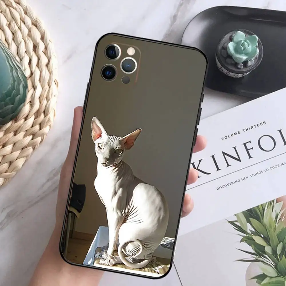 Lavaza Sphynx Sphinx Cat Phone Case For iPhone 16,15,14,13,12 Mini 11 Pro XR,X,XS,MAX 7,8 Plus Silicone Cover Soft Black