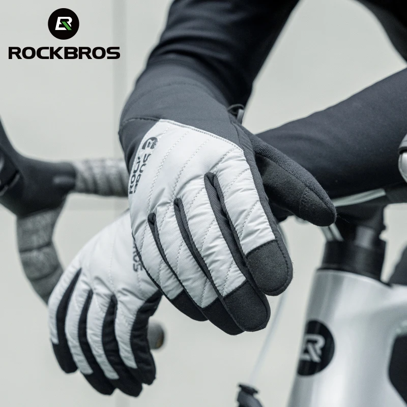 ROCKBROS Rękawiczki rowerowe Oddychające antypoślizgowe rękawiczki rowerowe Ekran dotykowy Zimowe termiczne ciepłe rękawiczki z pełnymi palcami Rękawiczki jeździeckie