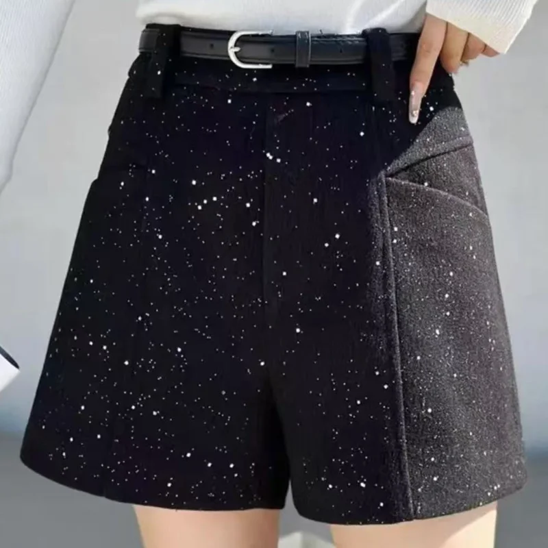 Outono e inverno novos shorts casuais para mulheres emagrecimento e emagrecimento pernas largas ligeiramente elástico e engrossado todos os jogos