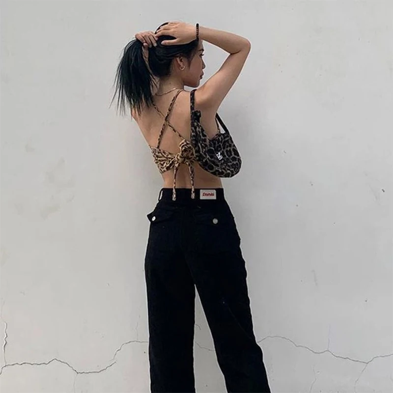 Леопардовый укороченный топ на шнуровке с открытой спиной и леопардовым принтом Y2K, эластичная клубная одежда, лето 2024, сексуальная облегающая клубная одежда, пляжная облегающая майка для женщин