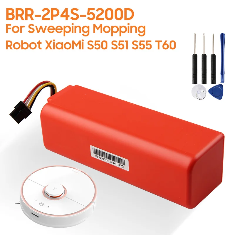 Replacement Battery BRR-2P4S-5200D For Xiaomi Roborock T60 S55 S51 S50 Sweeping Mopping Robot Vacuum Cleaner Battery 5200mAh