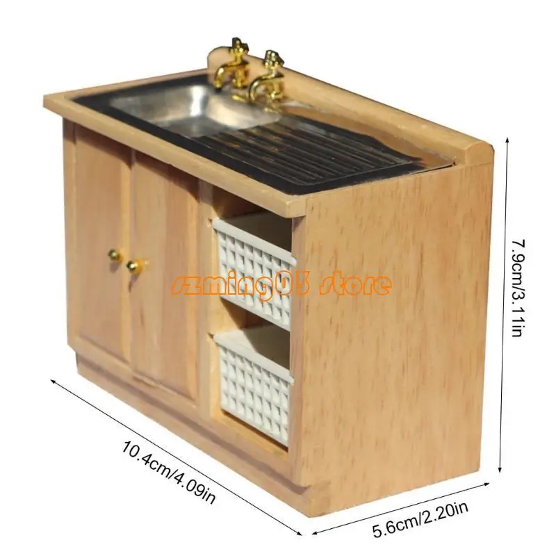 H9EC Armário pia miniatura 1/12 Acessórios cozinha escala para cozinhas casa brinquedos e banheiros