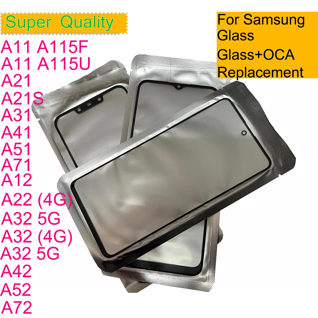 10Pcs For Samsung Galaxy A72 A52 A42 A32 A22 5G A12 A71 A51 A41 A31 A21 A21S A11 Touch Screen Panel Front Outer Glass With OCA