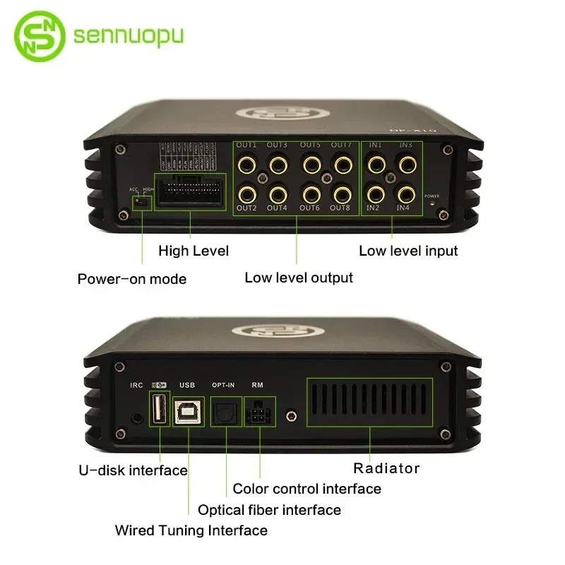 

2025Sennuopu 8-канальный автомобильный аудиопроцессор DSP со встроенным 4-канальным усилителем, подходящим для всех моделей автомобилей