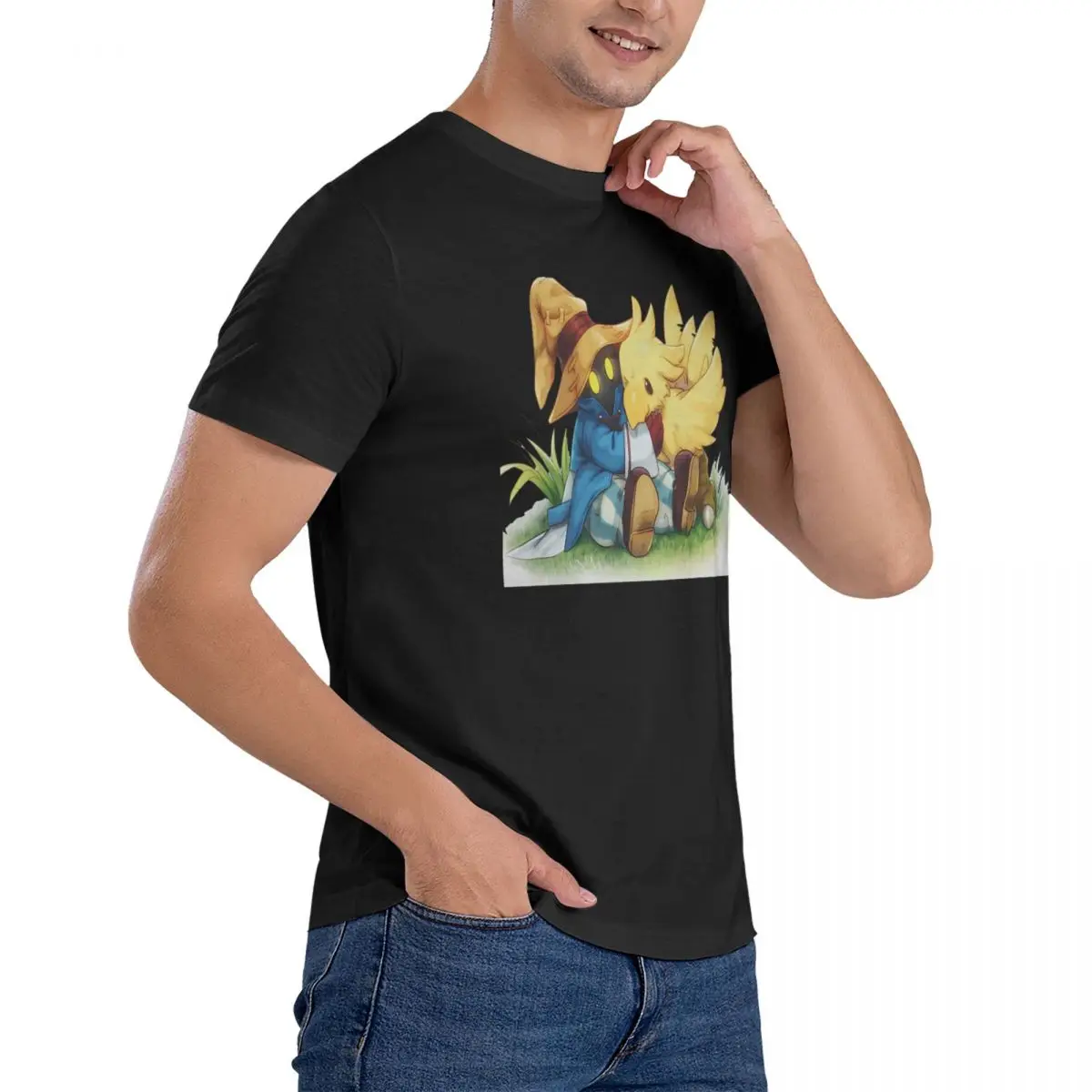 Men T-Shirts Chocobo & Vivi Novelty Pure Cotton Tees Short Sleeve Final Fantasy T Shirt Round Collar Clothes Party