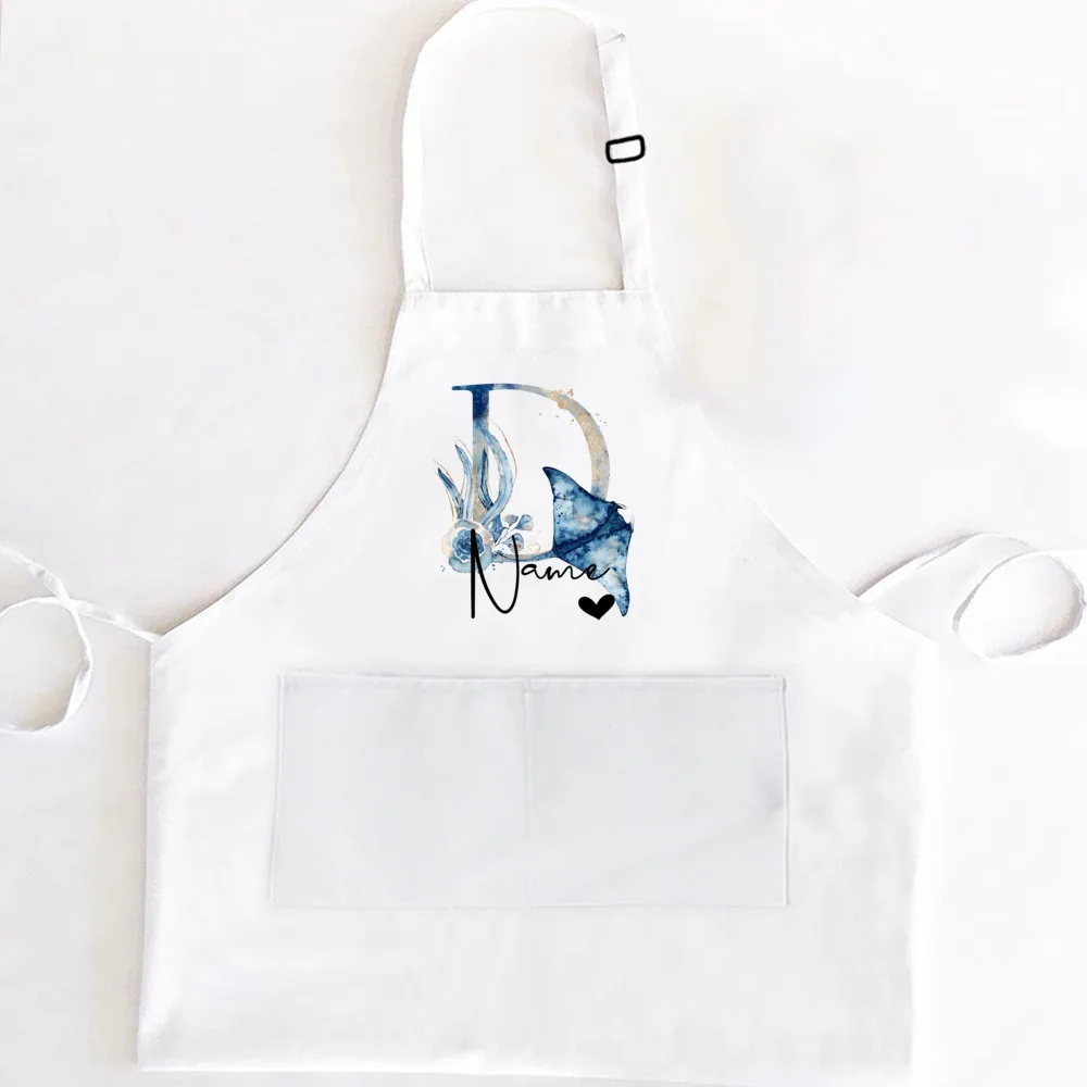 Personalised Kids Apron Cooking Kitchen Aprons Ocean Letter with Name Apron for Child Girls Boys Cooking Aprons Birthday Gift