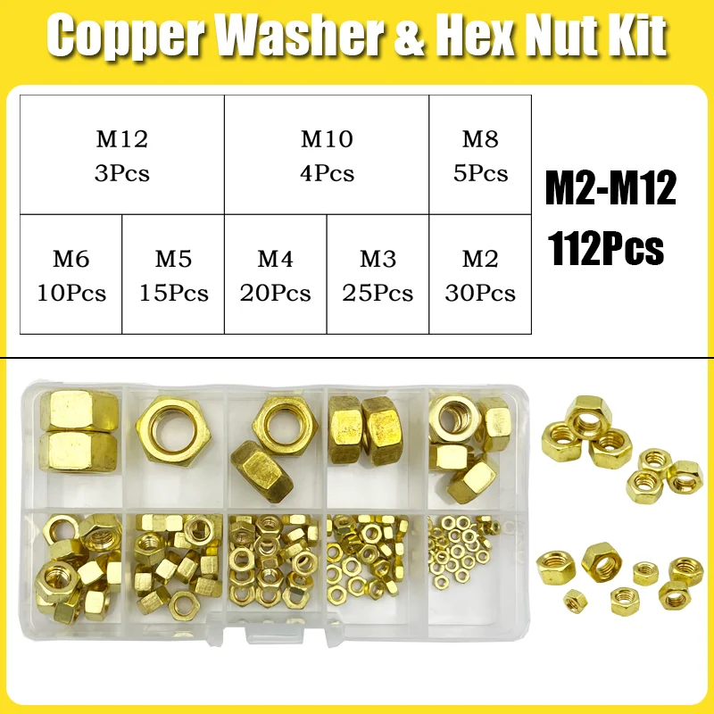Messing-Unter leg scheibe und massive Messing-Kupfer-Sechskant-Unter leg scheibe Flach dichtung Reiner Kupfer ring Messing-Sechs kant muttern M2-M14 für Schrauben bolzen – Detail 8