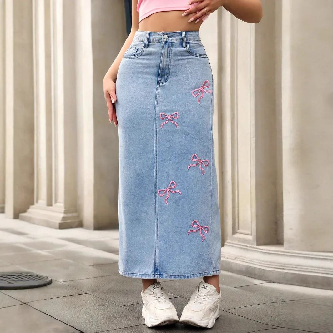 

Autumn New Fashion Women's Bows High Waist Denim Skirt