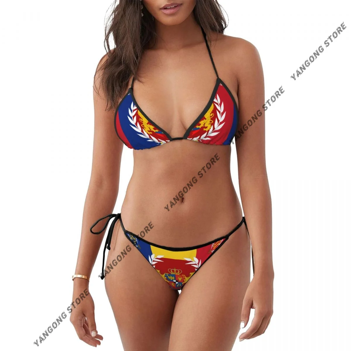 Romanian Army Flag Swimsuits Women Sexy Bikinis Swimwear Bathing Suit Micro Thongs Bordered Beachwear