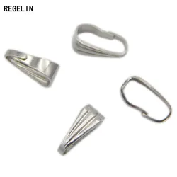REGELIN 50pcs 6x2.5/9x3.9mm Silver Tone 304L Stainless Steel Pendant Bails Clips & Pendant Connectors Clasps Jewelry Findings