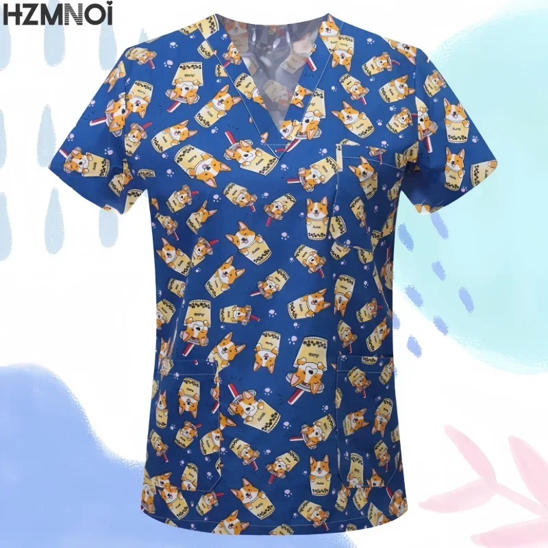 Nursing Scrubs Tops Women Working Uniform Blouse Short Sleeve V-neck Uniform Blusas Nursing Clothes Nurses Tunic Uniform