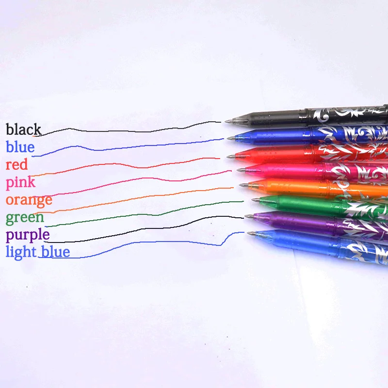 8 Color Erasable Gel Pen 0.5mm Tip Painting Writing Drawing Black Blue Red Pink Orange Green Purple Light Blue Student Drawing