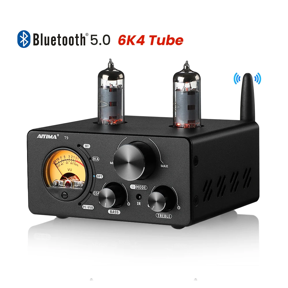 

AIYIMA HiFi T9 BT 5.0 Vacuum Tube Amplifier 100W×2 USB DAC Fiber Coax Decoding Amplifier With VU Meter Home Digital Amp