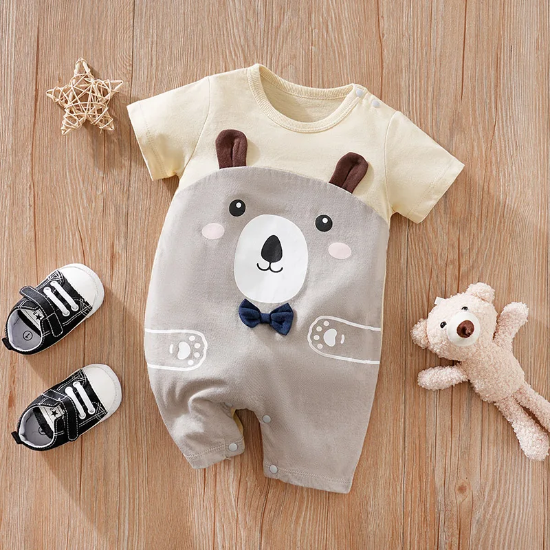 Summer Boys And Girls Cute Cartoon Little Bear 3d Printed Cotton Comfortable Casual Short Sleeve Baby Bodysuit