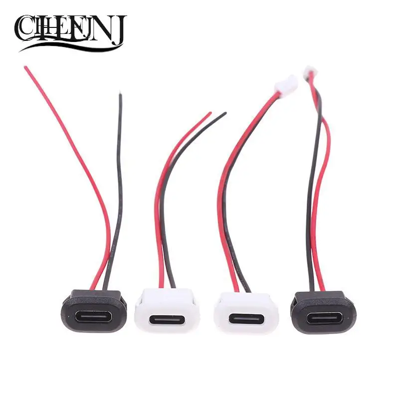 2Pcs USB Connector Type-C Waterproof 2P Female With Terminal 3A High Current Fast Type-C Charging Jack Port With Welding Wire