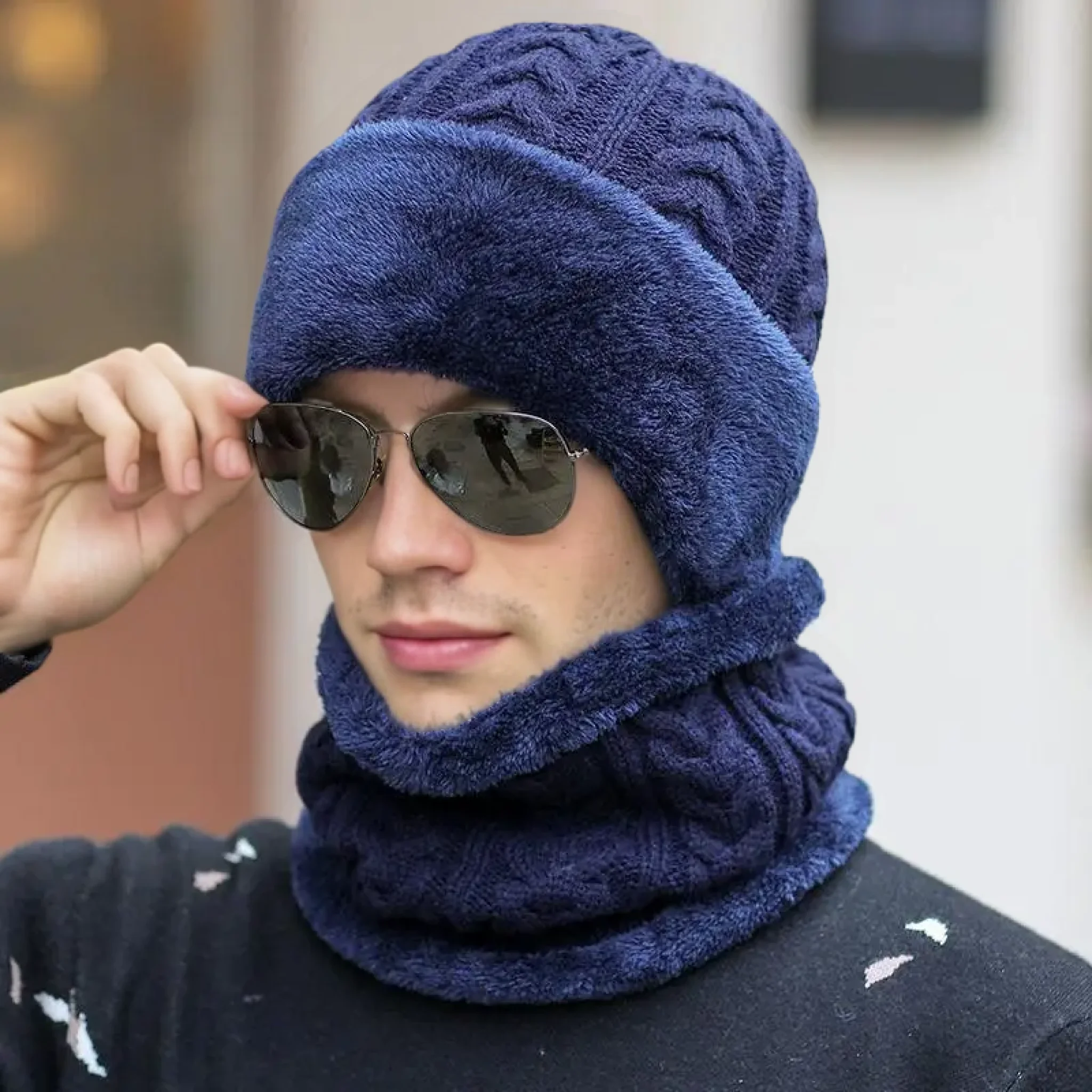 

Unisex Plush Fleece Lined Winter Hat Thicken Warm Knitted Suit Set Soft Stretch Winter Hats For Men Women Leisure Beanie Cap