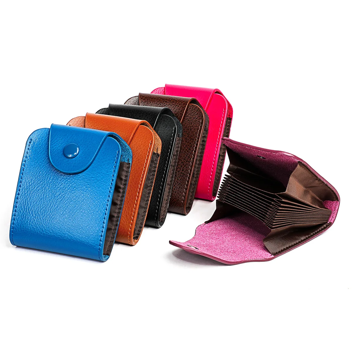

Genuine Leather Credit Card Holder With Hasp For Men Women Candy Color Business Card Case ID Bag 13 Slots New